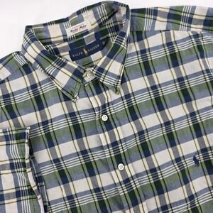 Ralph Lauren Madras Shirt Mens 2XLT Cotton Multicolor‎ Plaid Short Sleeve *Flaw